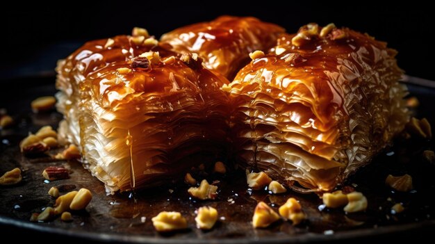 Un plato de baklava con nueces