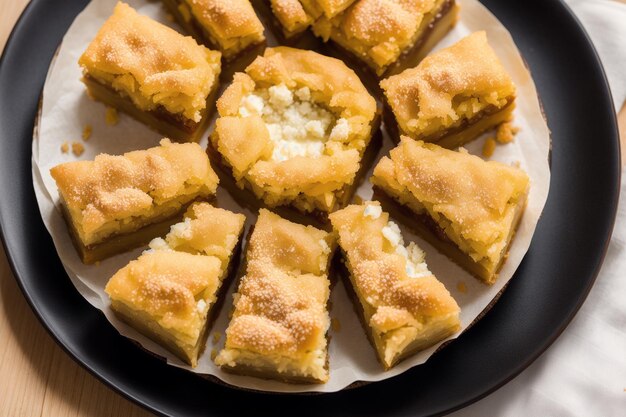 Un plato de baklava con un plato de comida encima