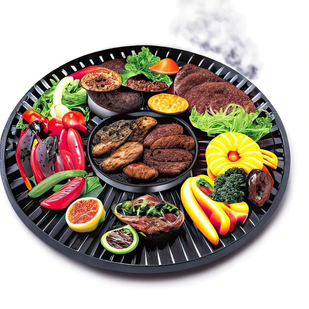 Foto plato de barbacoa con carne y verduras