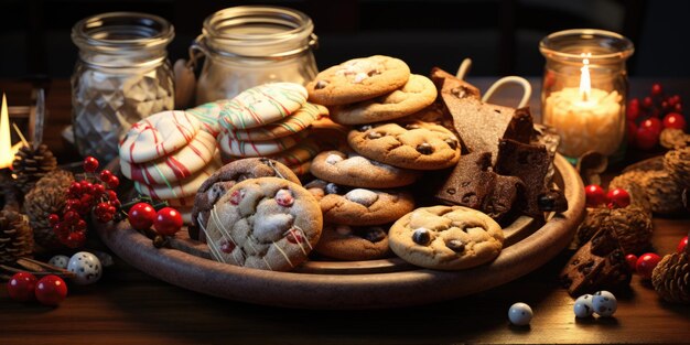 Foto un plato bellamente arreglado de galletas y golosinas de navidad listo para compartir el invierno año nuevo chr