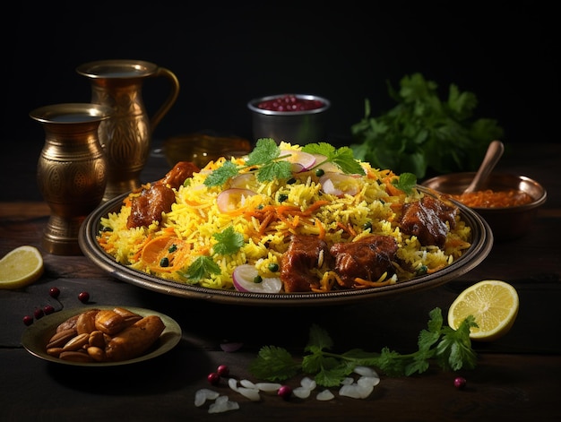 Foto un plato de biryani con un montón de especias en él