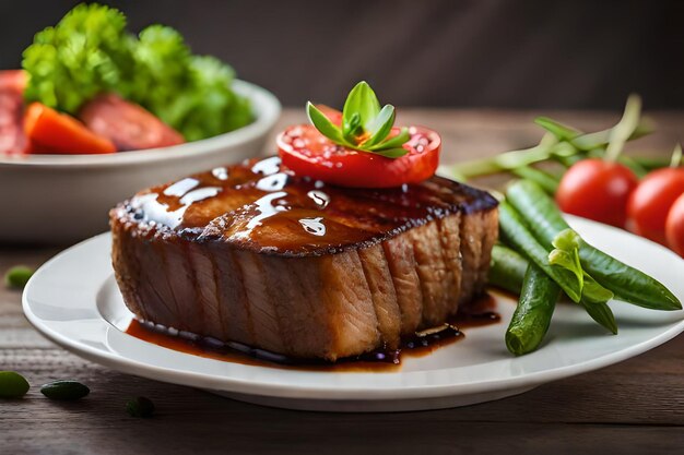 Foto un plato de bistec con ensalada y verduras