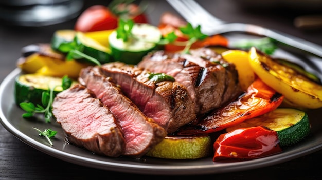 Un Plato De Bistec A La Parrilla Con Verduras Asadas IA Generativa