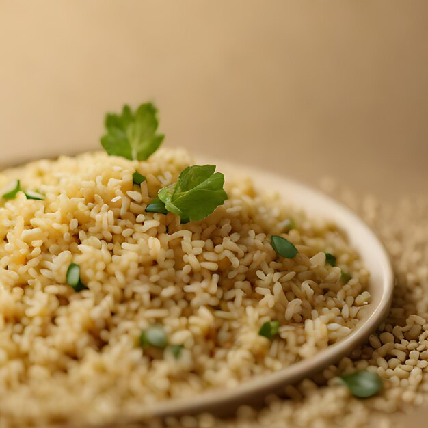 un plato blanco con arroz y cebolla en él