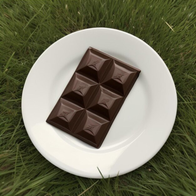 Foto un plato blanco con barras de chocolate en él y un plato branco con la palabra chocolate en él