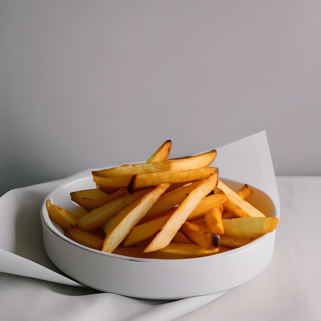 plato blanco y las papas fritas en él