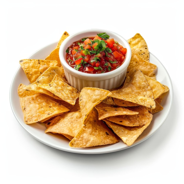 Plato blanco con papas fritas y salsa