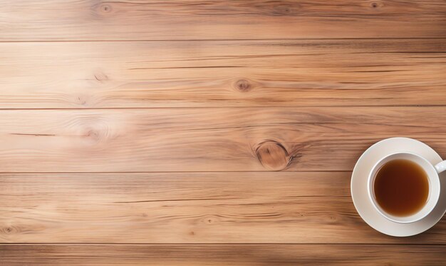 un plato blanco y una taza en una mesa de madera