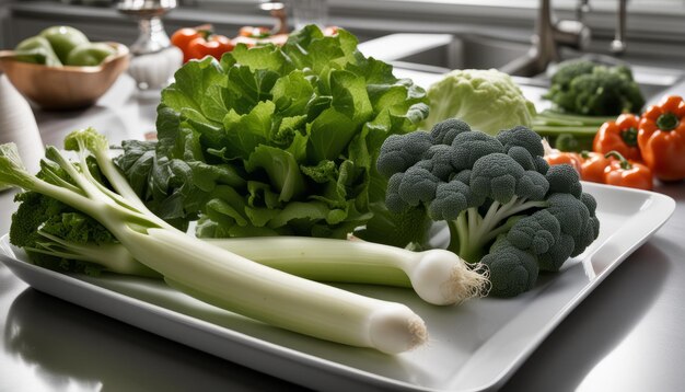 Un plato blanco con una variedad de verduras