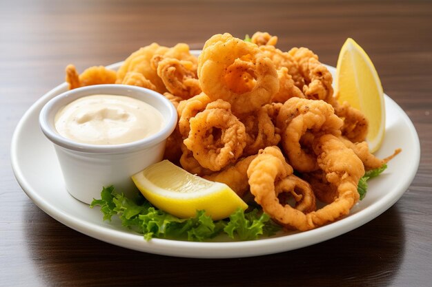 Plato de calamares marrones dorados