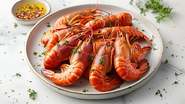 Foto un plato de camarones y limones con una cuña de limón en la mesa