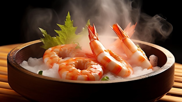 un plato de camarones con vapor