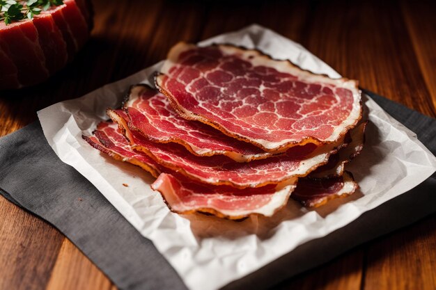 Un plato de carne en una mesa