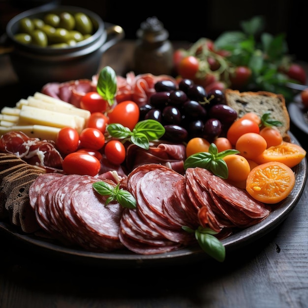 Plato de carne queso y verduras