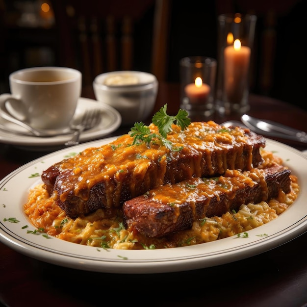 Plato de carne con salsa al estilo tradicional