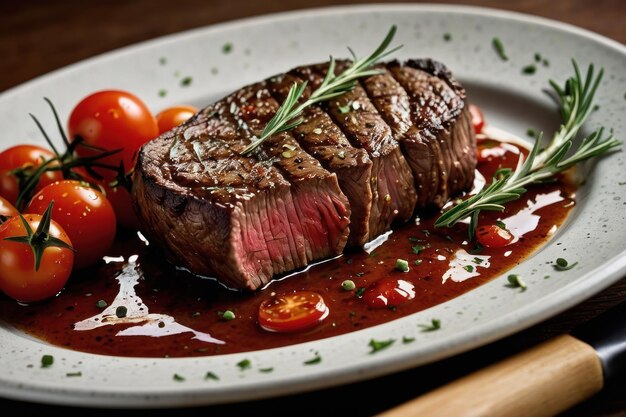 Foto plato de cena de filete gourmet