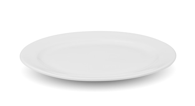 Plato de cerámica blanco aislado sobre fondo blanco.