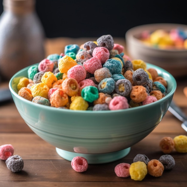 Un plato de cereal con la palabra cereal