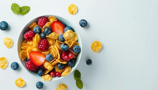 un plato de cereales con arándanos y arándanos