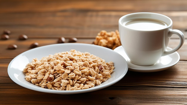 un plato de cereales y una taza de café