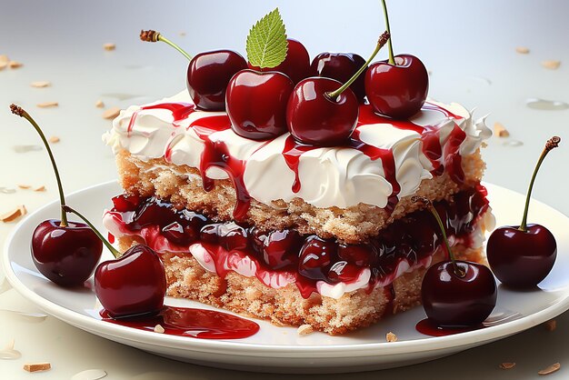 Un plato de cerezas con una cereza en la parte superior