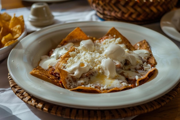 Plato de chilaquiles con queso derretido en la parte superior