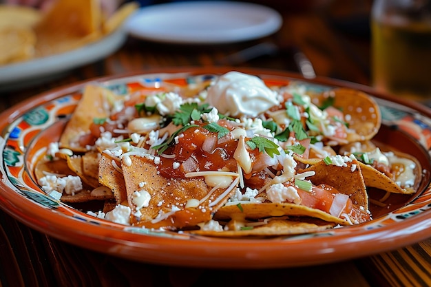 Plato de chilaquiles con una variedad de coloridos