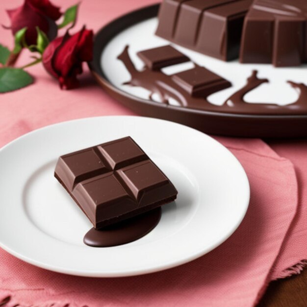Foto un plato de chocolate con un pedazo de chocolate en él