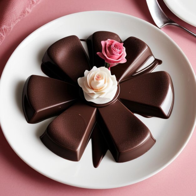 Foto un plato de chocolates y una flor en una mesa