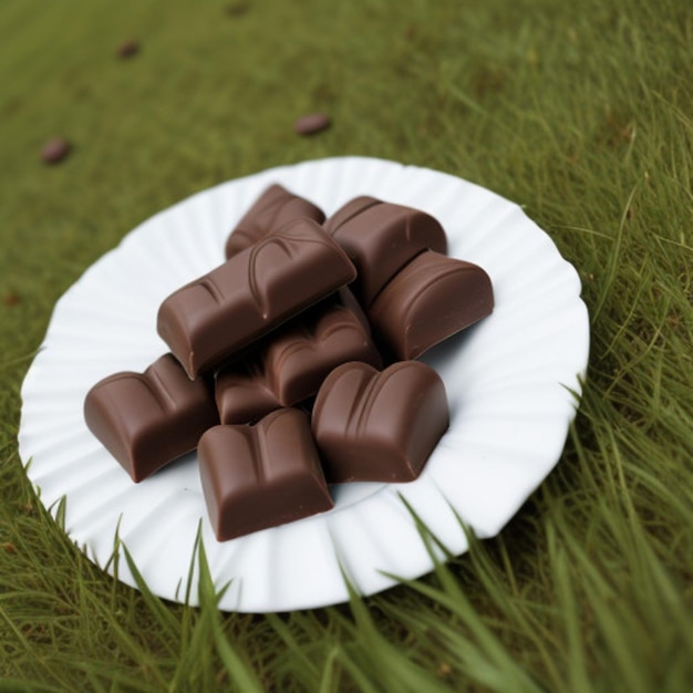 Foto un plato de chocolates con la palabra chocolate en él