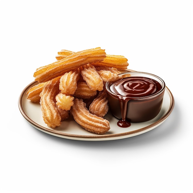 Un plato de churros con salsa para mojar.