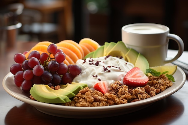 Un plato con una colorida variedad de delicias culinarias