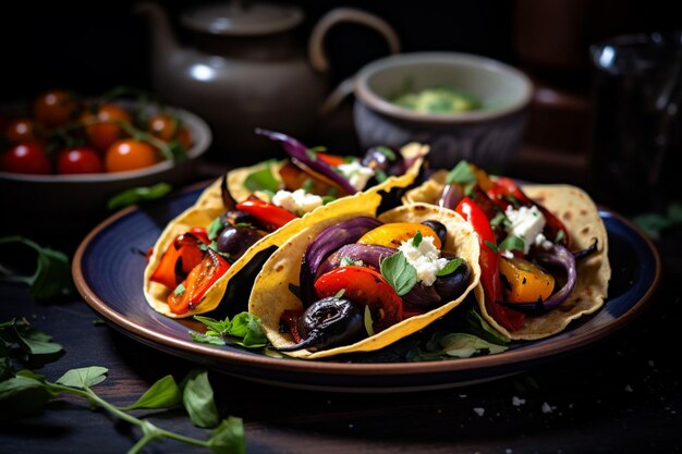 Foto un plato colorido de enchiladas vegetarianas con espinacas y queso