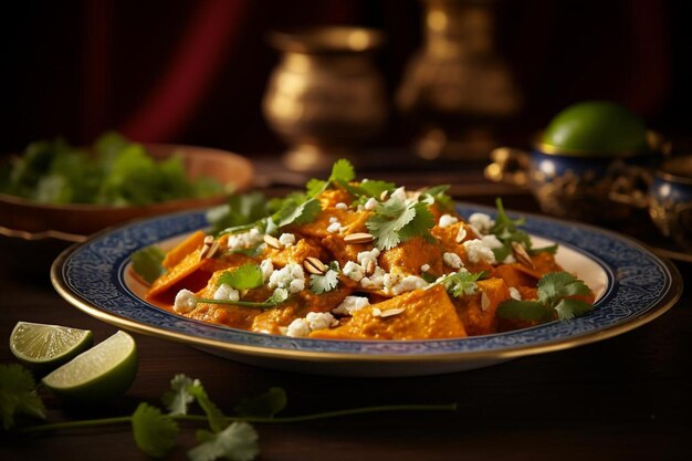 Plato de comida adornada con chilaquiles