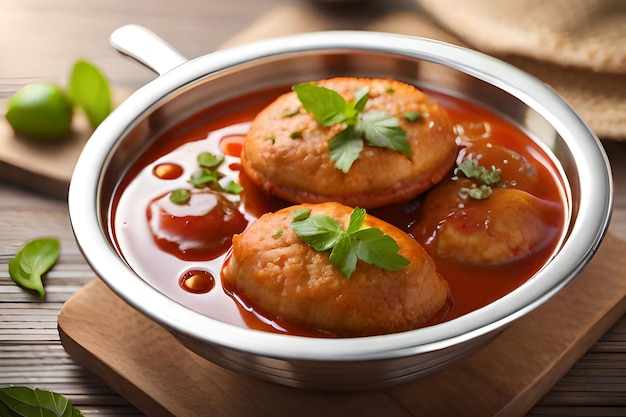 Un plato de comida con albóndigas y salsa