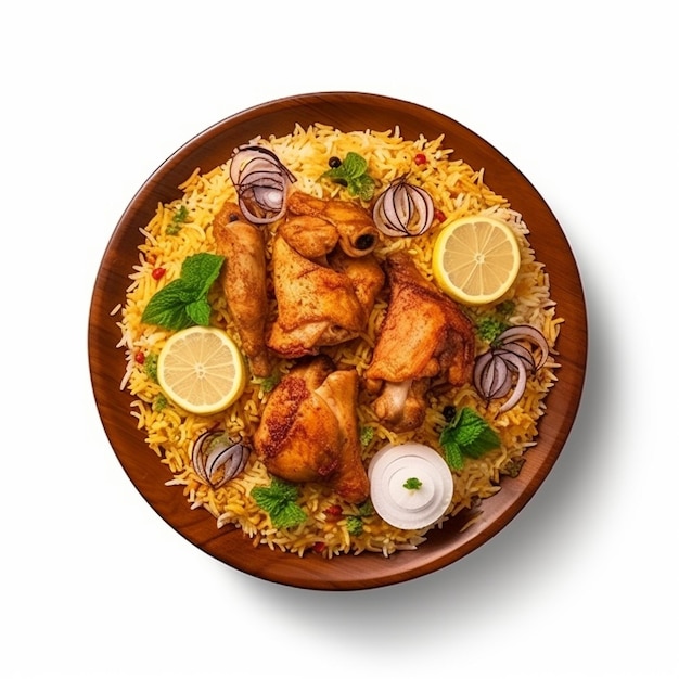 Un plato de comida con arroz arroz y verduras.