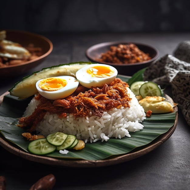 Un plato de comida con arroz y un huevo frito