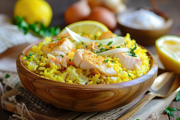 un plato de comida con arroz y verduras en él