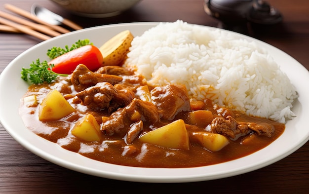 Un plato de comida con arroz y verduras.