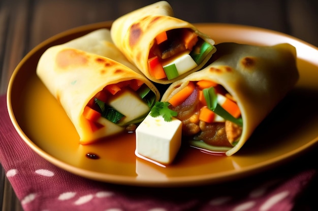 Un plato de comida con un bloque de mantequilla y verduras.