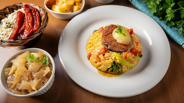 Plato de comida brasileña en un fondo fotográfico