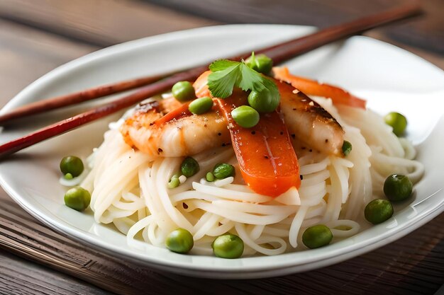 Un plato de comida con camarones y verduras