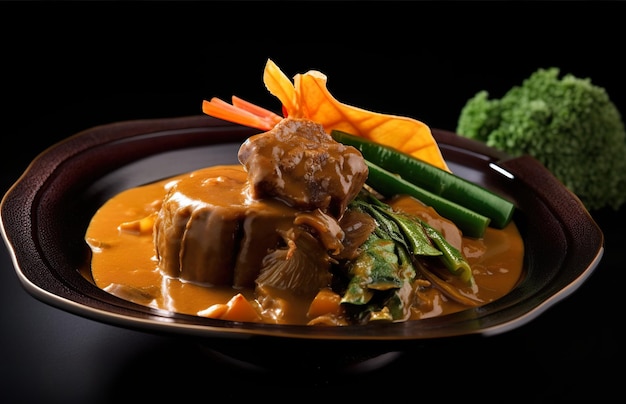 Un plato de comida con carne de brócoli y zanahorias Imagen generativa de IA Comida de Filipinas Comida de Filipinas