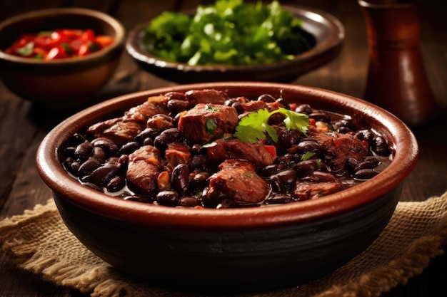 un plato de comida con carne y frijoles