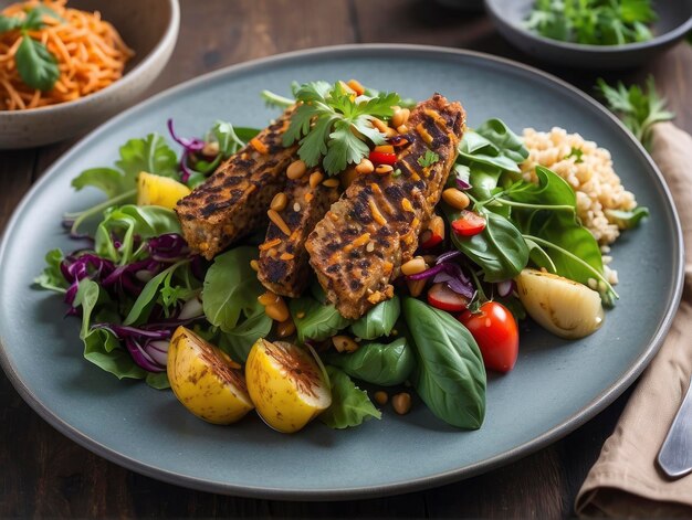 un plato de comida con carne y verduras y un tenedor