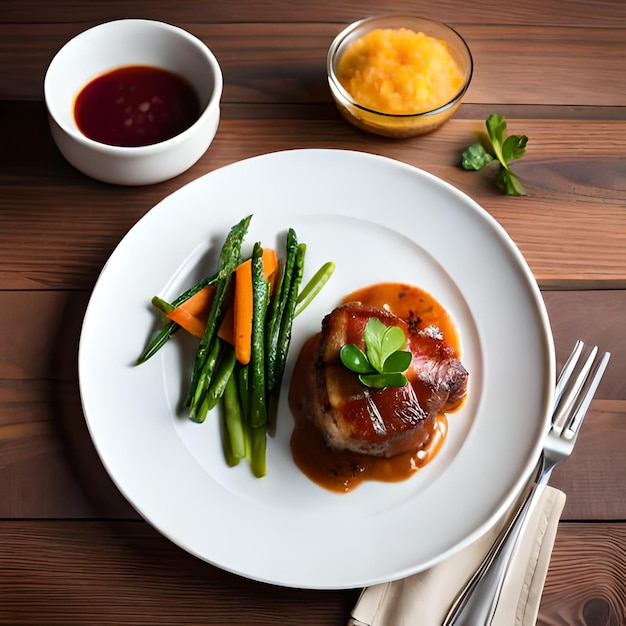 Un plato de comida con carne y verduras.