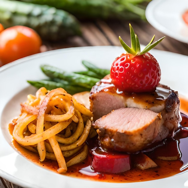 Un plato de comida con carne y verduras.