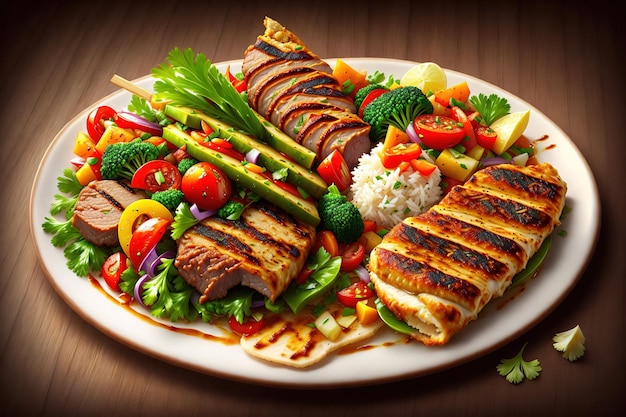 Un plato de comida con carne y verduras.