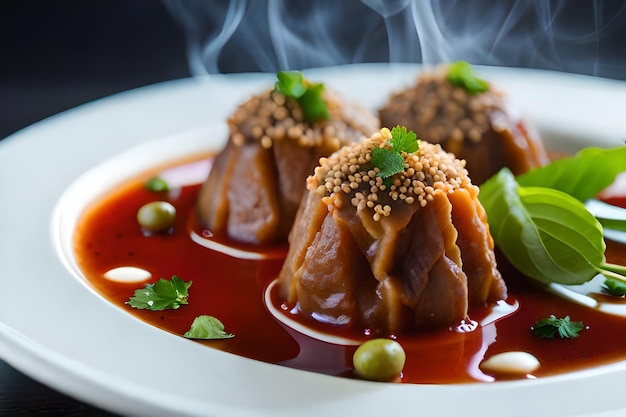 un plato de comida con carne y verduras.