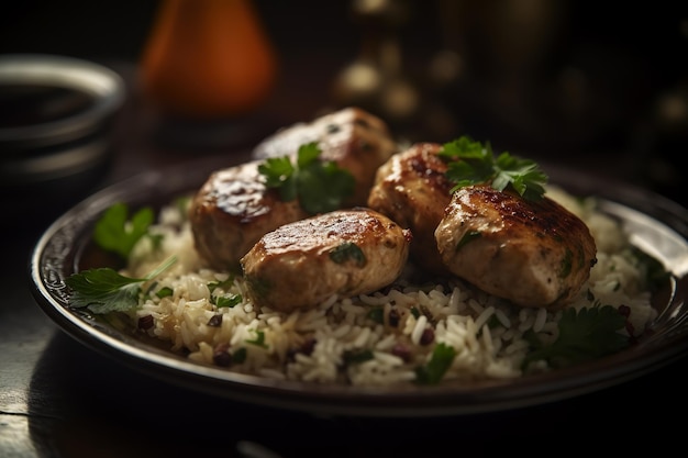 Un plato de comida con carnes en él